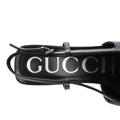 Gucci GG Monogram Malaga Kid Square G 35mm Slingback Pumps 36 Beige Blue 8 of 8