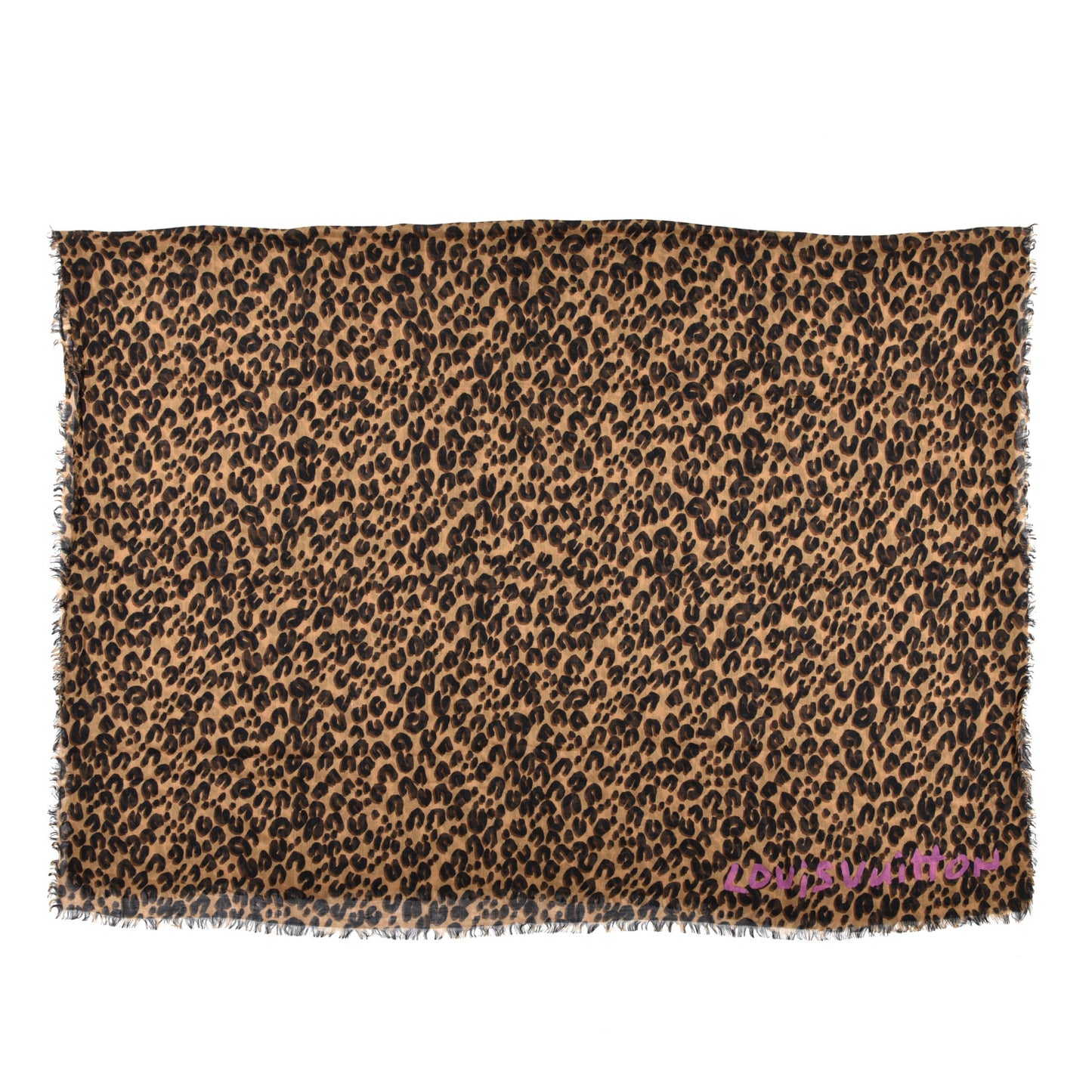 Cashmere Silk Leopard Etole Stole Marron