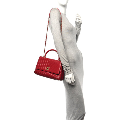 Chanel Calfskin Chevron Quilted Small Coco Handle Flap Red 2 of 10