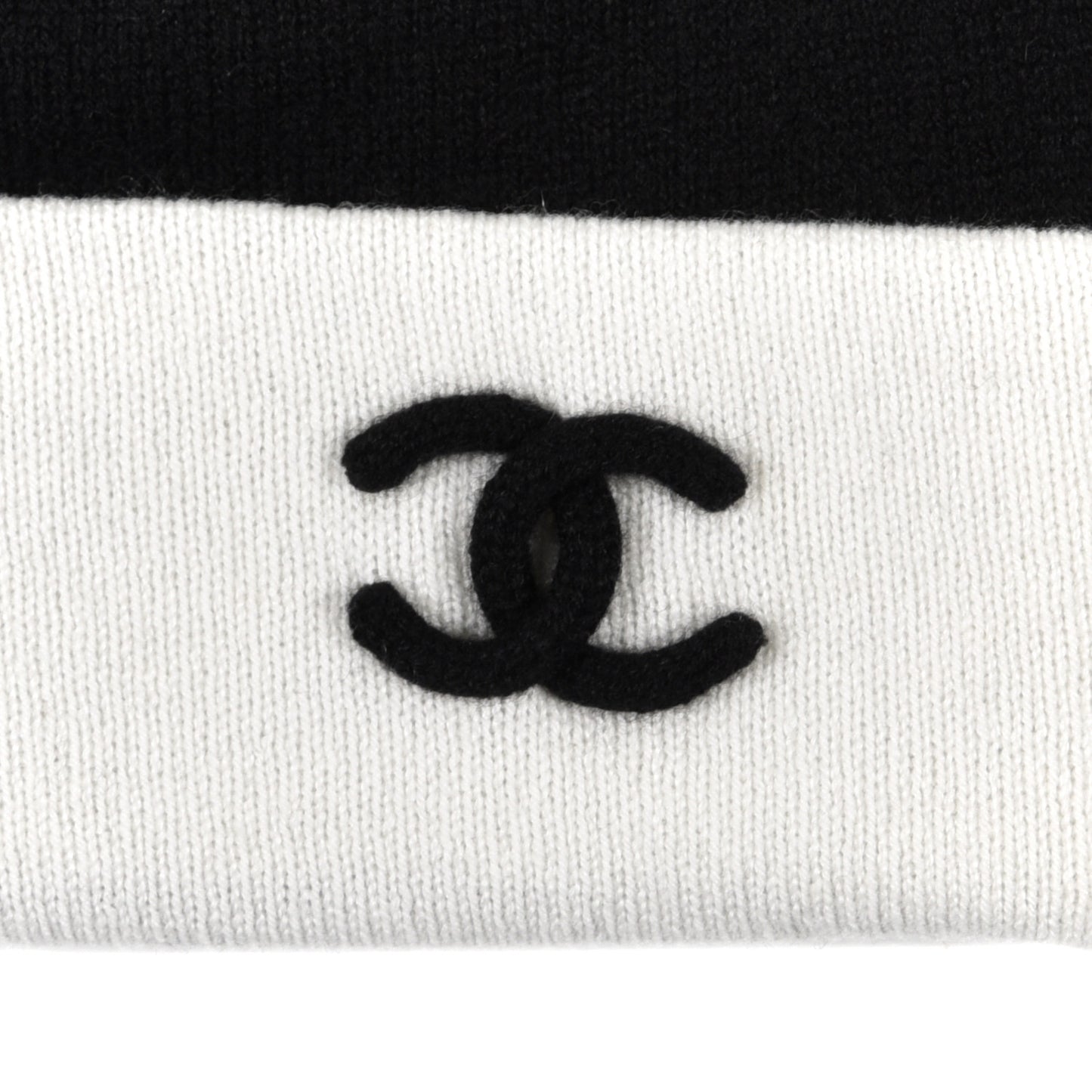 Cashmere Quilted CC Beanie Hat White Black