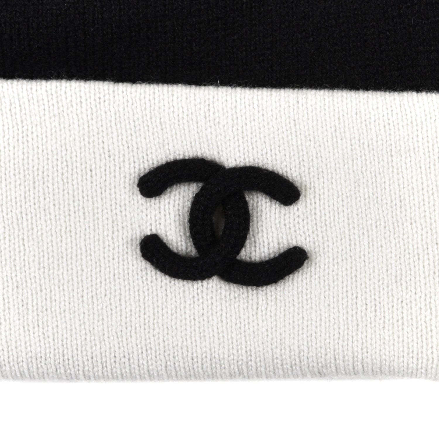 Chanel Cashmere Quilted CC Beanie Hat White Black 4 of 6