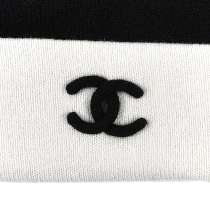 Chanel Cashmere Quilted CC Beanie Hat White Black 4 of 6