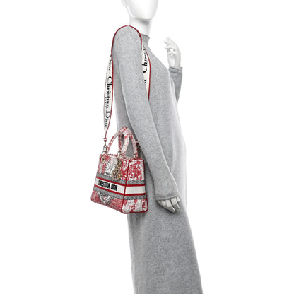 Christian Dior Canvas Embroidered Medium Dioramour D-Royaume Lady D-Lite Red Multicolor 2 of 12