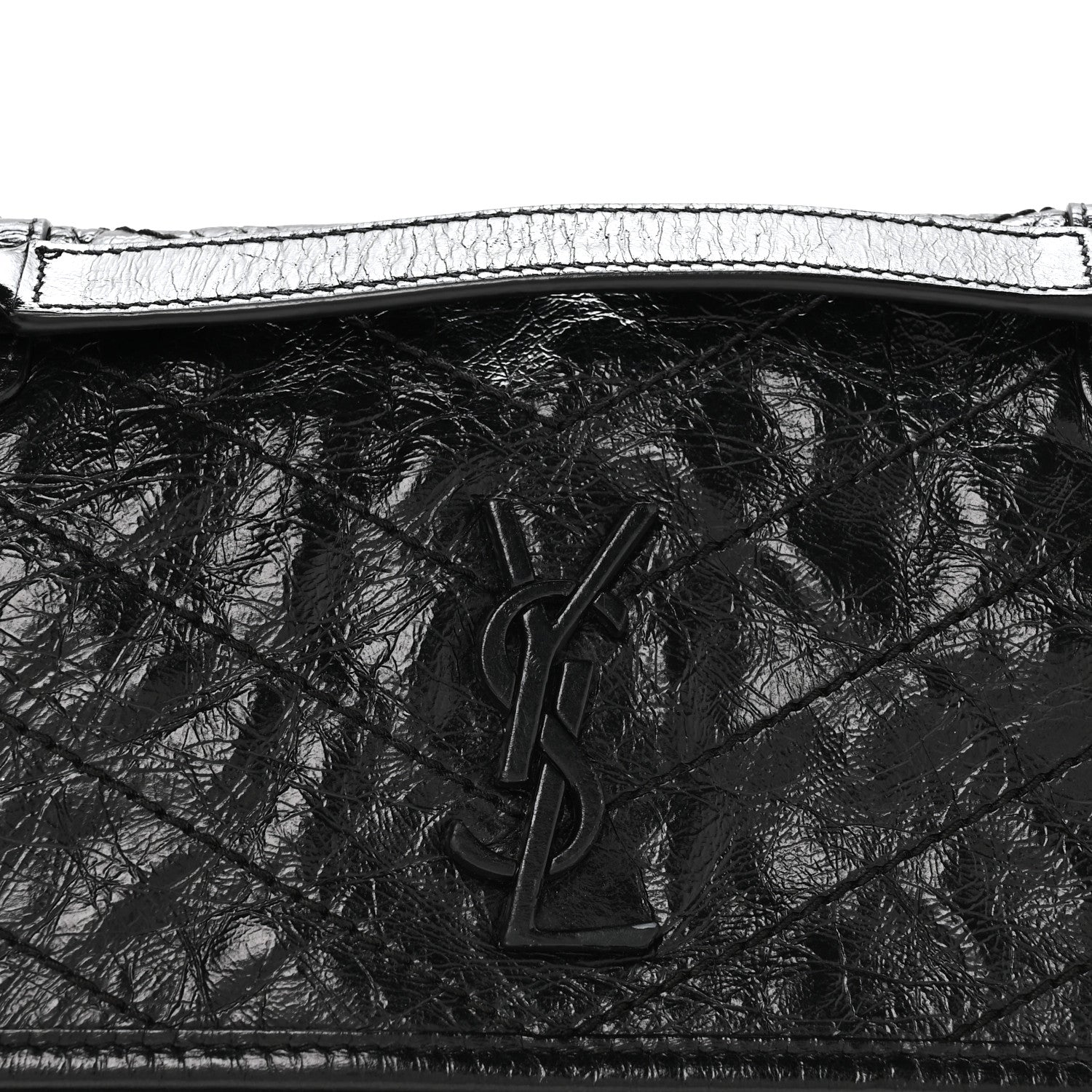 Saint Laurent Crinkled Calfskin Matelasse Monogram Baby Niki Chain Satchel Black 7 of 10