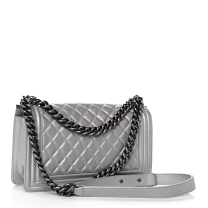Chanel Metallic Lambskin Quilted Medium Boy Flap Silver 2 of 11