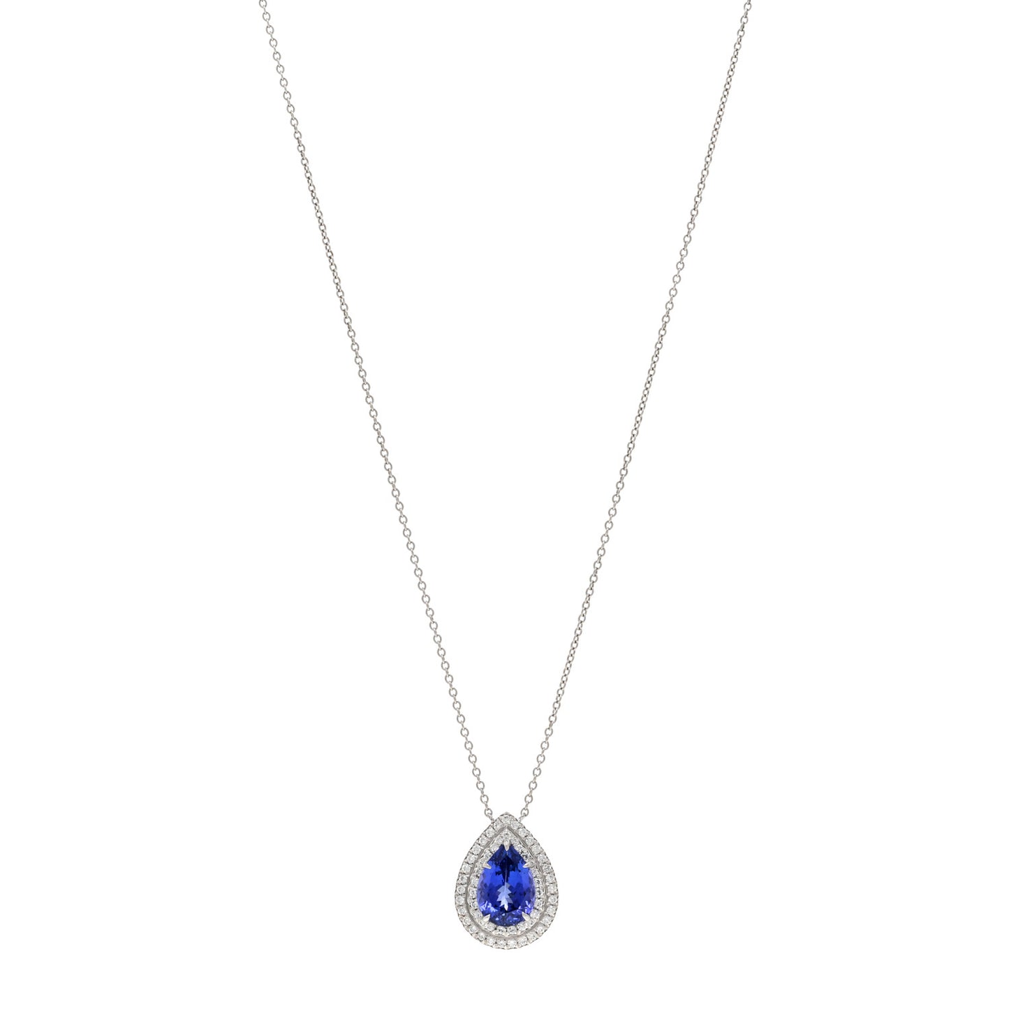 Platinum Diamond Tanzanite Pear Shaped Soleste Pendant Necklace