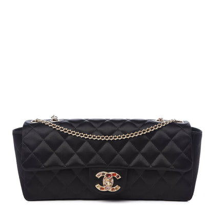 Chanel Satin Quilted Jeweled East West Flap Black 1 of 15