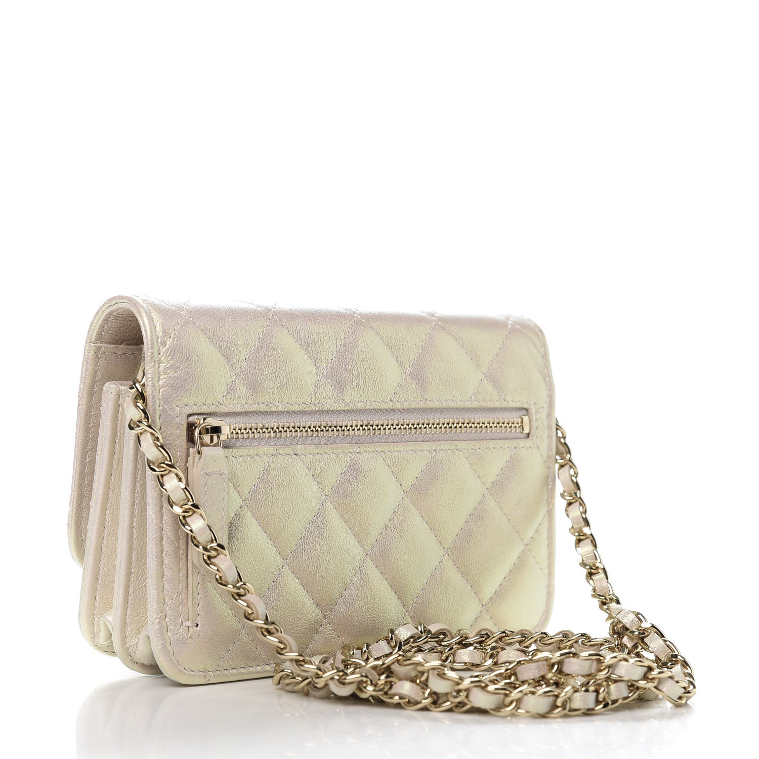 Chanel Iridescent Lambskin Quilted Mini Wallet On Chain WOC Ivory 3 of 11