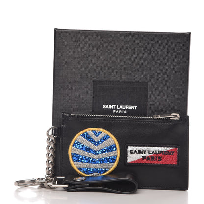 Saint Laurent Calfskin Paris Rainbow Fragments Zip Pouch Card Holder Black 8 of 8
