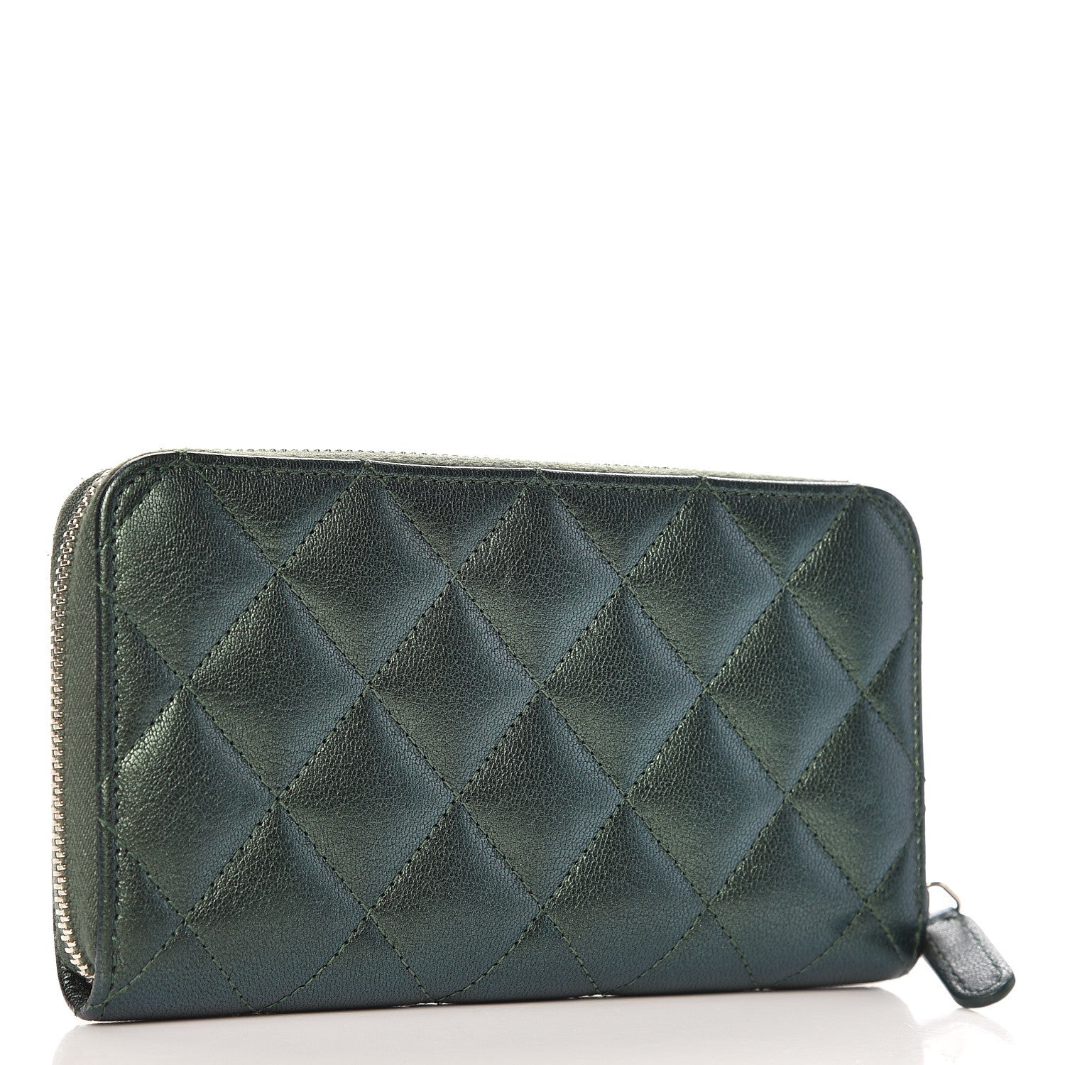 Chanel Iridescent Goatskin Quilted Small Zip Around Wallet Green 3 of 9