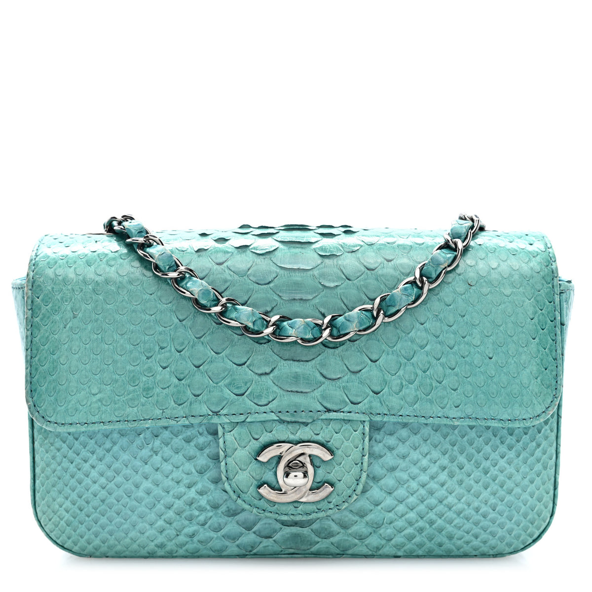 Chanel Snakeskin Mini Rectangular Flap Blue 1 of 10