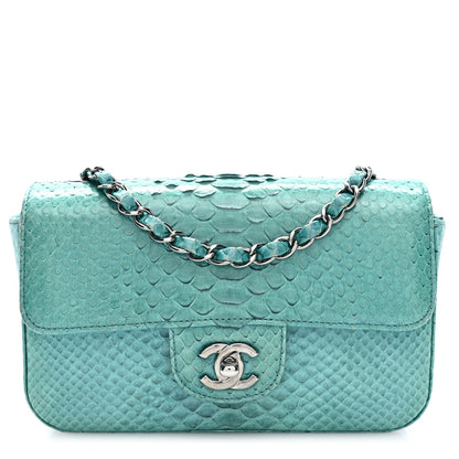 Chanel Snakeskin Mini Rectangular Flap Blue 1 of 10