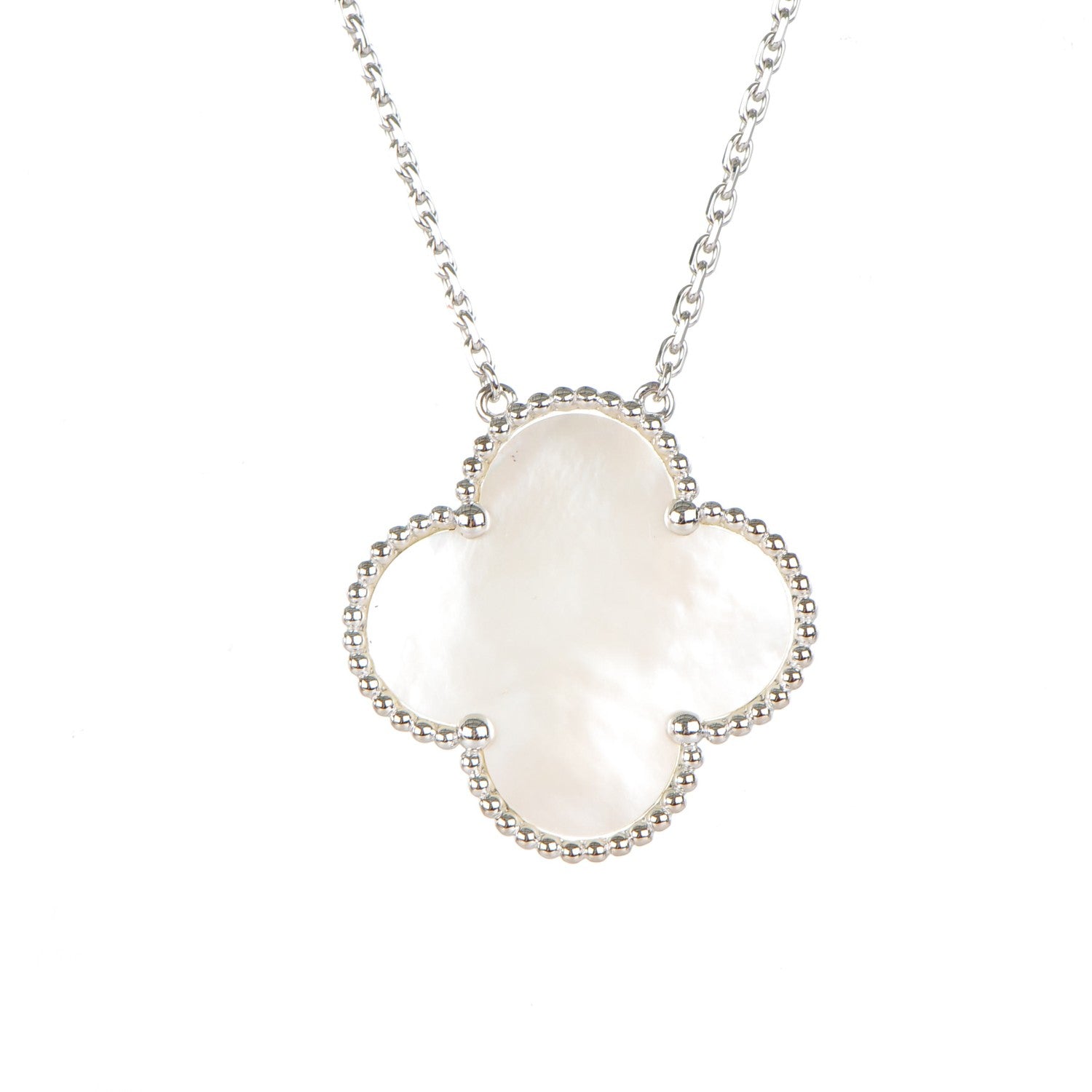 Van Cleef & Arpels 18K White Gold Mother of Pearl Magic Alhambra Pendant Necklace 3 of 6