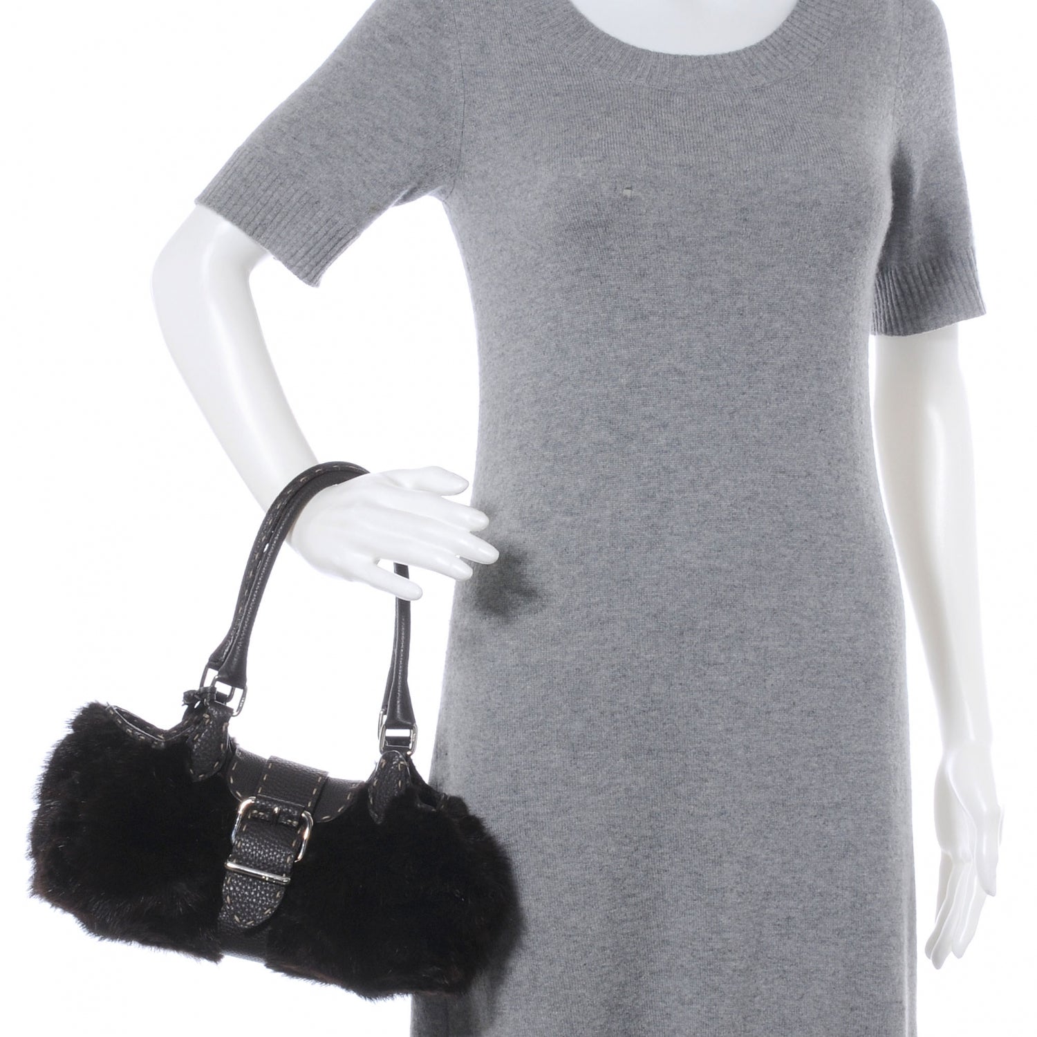 Fendi Mink Fur Calfskin Romano Selleria Shoulder Bag Brown 2 of 7