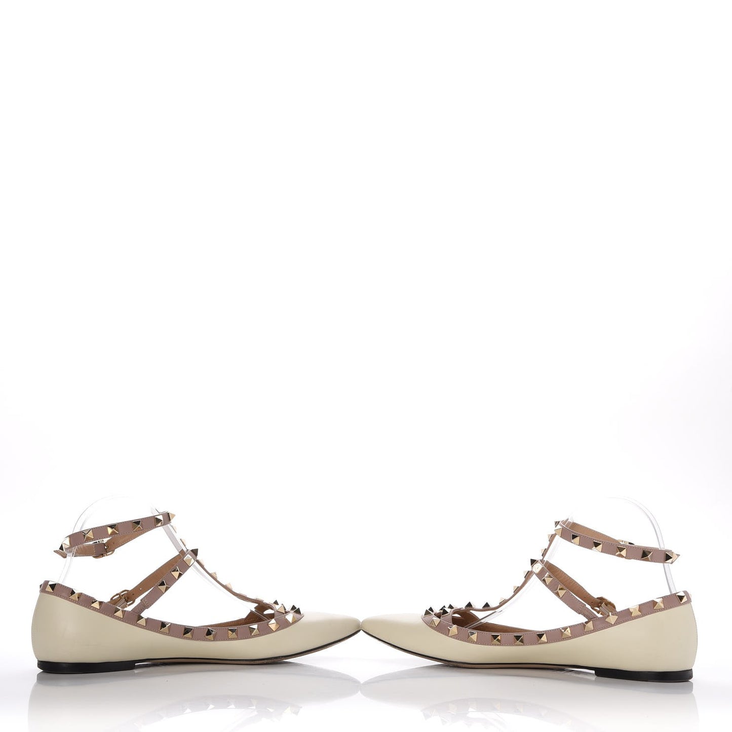Calfskin Rockstud Cage Ballerina Flats 40 Light Ivory Poudre
