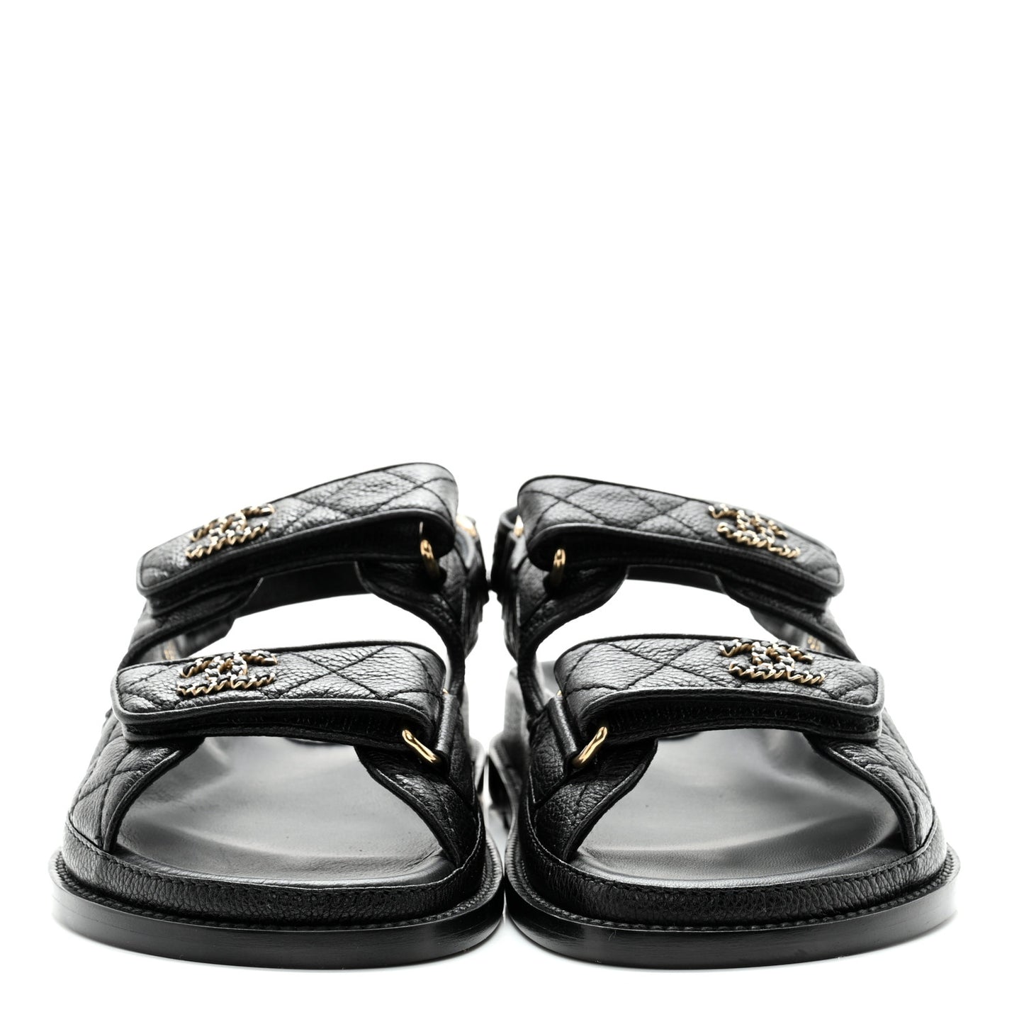 Grained Calfskin Velcro Dad Sandals 37 Black