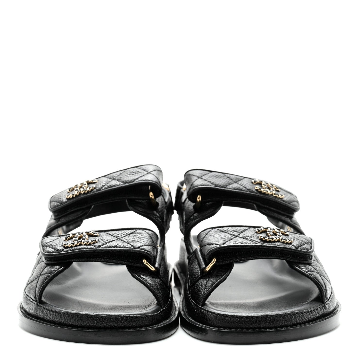 Chanel Grained Calfskin Velcro Dad Sandals 37 Black 2 of 9