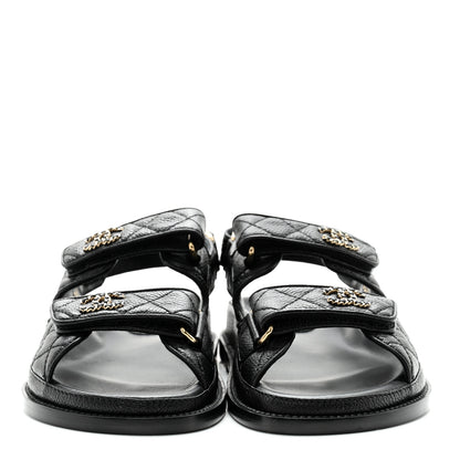 Chanel Grained Calfskin Velcro Dad Sandals 37 Black 2 of 9