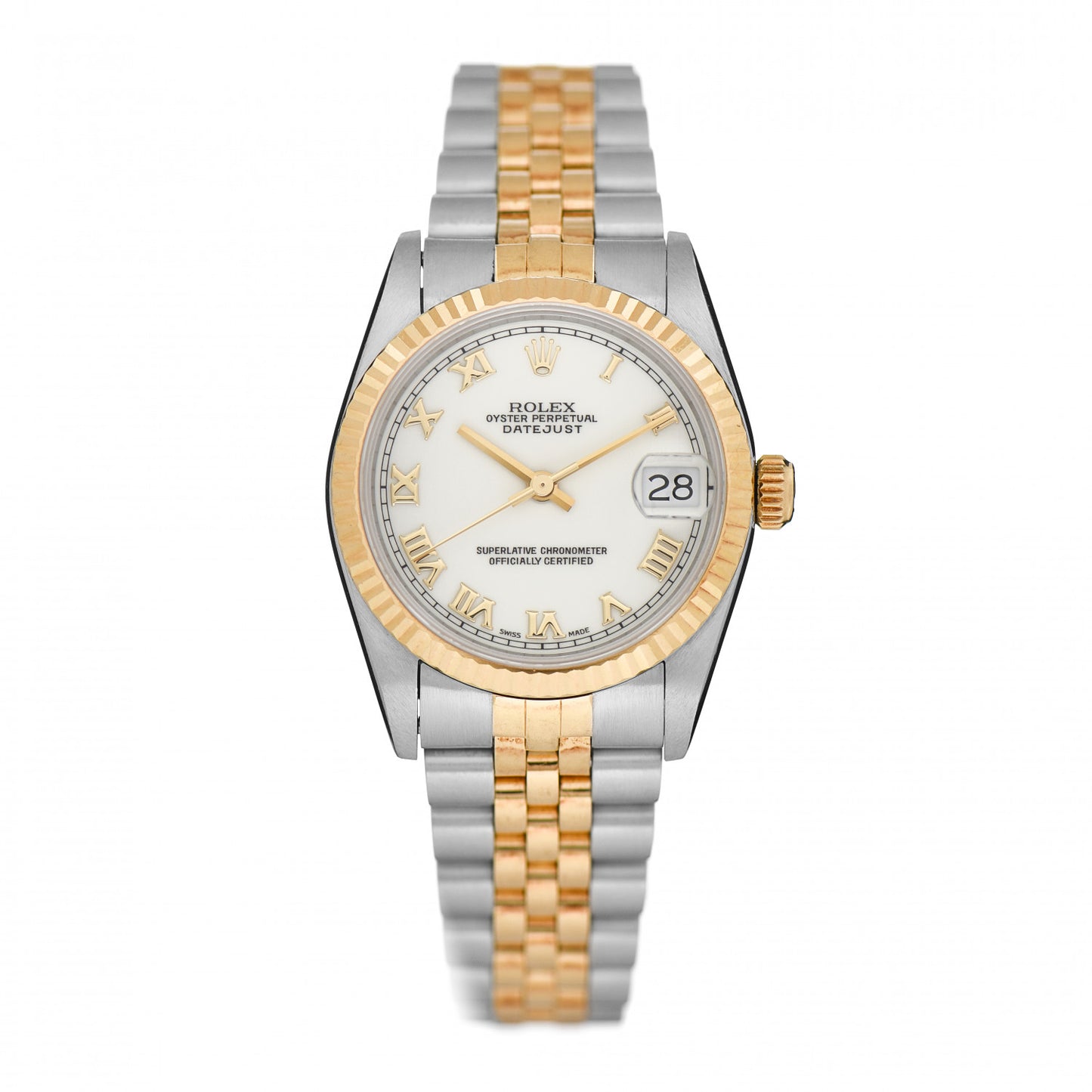 Stainless Steel 18K Yellow Gold 31mm Oyster Perpetual Datejust Watch White Roman 68273