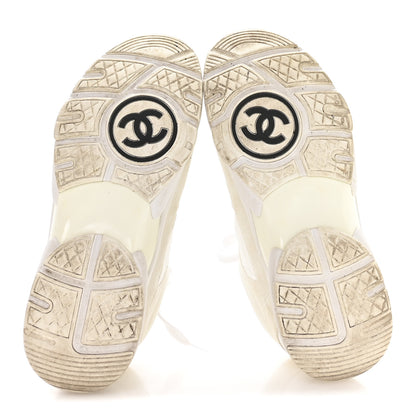 Chanel Suede Calfskin Fabric CC Sneakers 36 White 6 of 8
