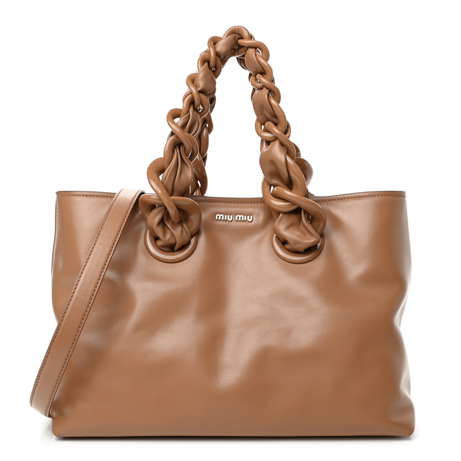 Miu Miu Soft Calf Chain Tote Caramel 1 of 4