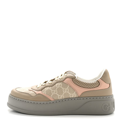 Gucci Calfskin GG Supreme Monogram Perforated Womens Platform 55mm Sneakers 41 Apricot Pink Beige Grey 1 of 9