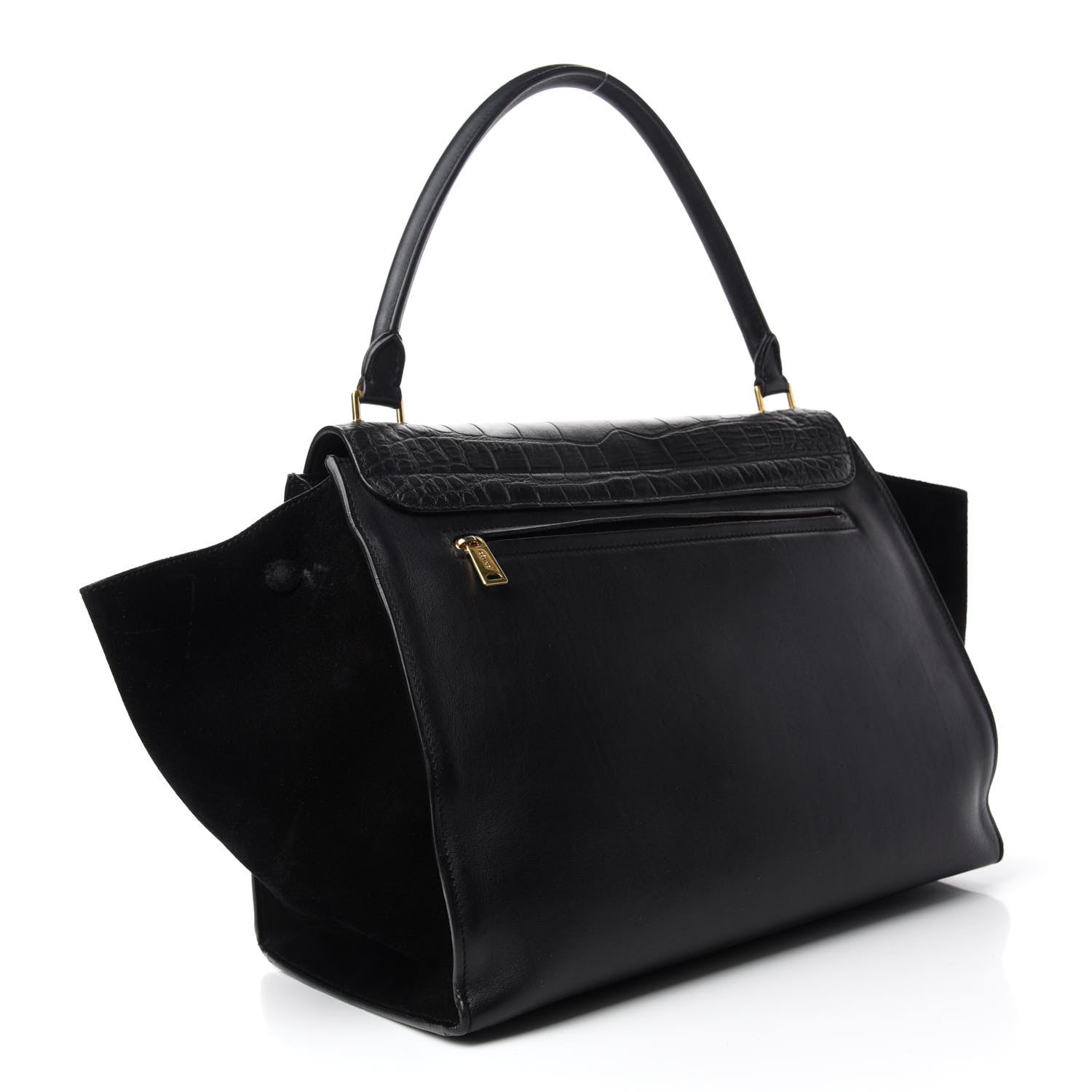 Celine Calfskin Crocodile Embossed Suede Large Trapeze Black 3 of 13