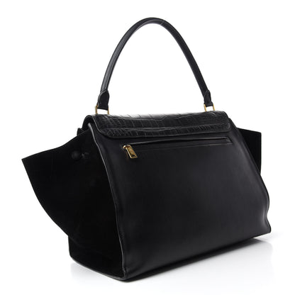 Celine Calfskin Crocodile Embossed Suede Large Trapeze Black 3 of 13