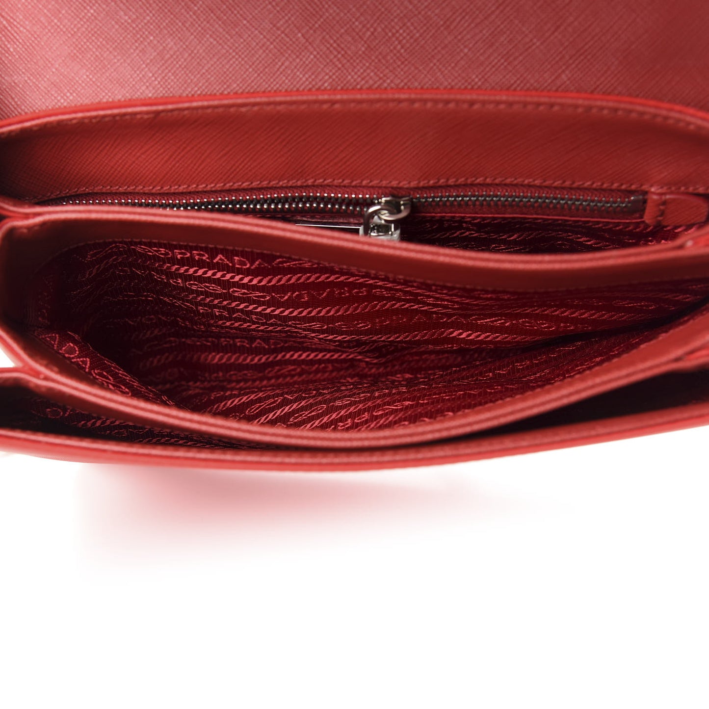 Saffiano Tessuto Nylon Chain Shoulder Bag Rosso