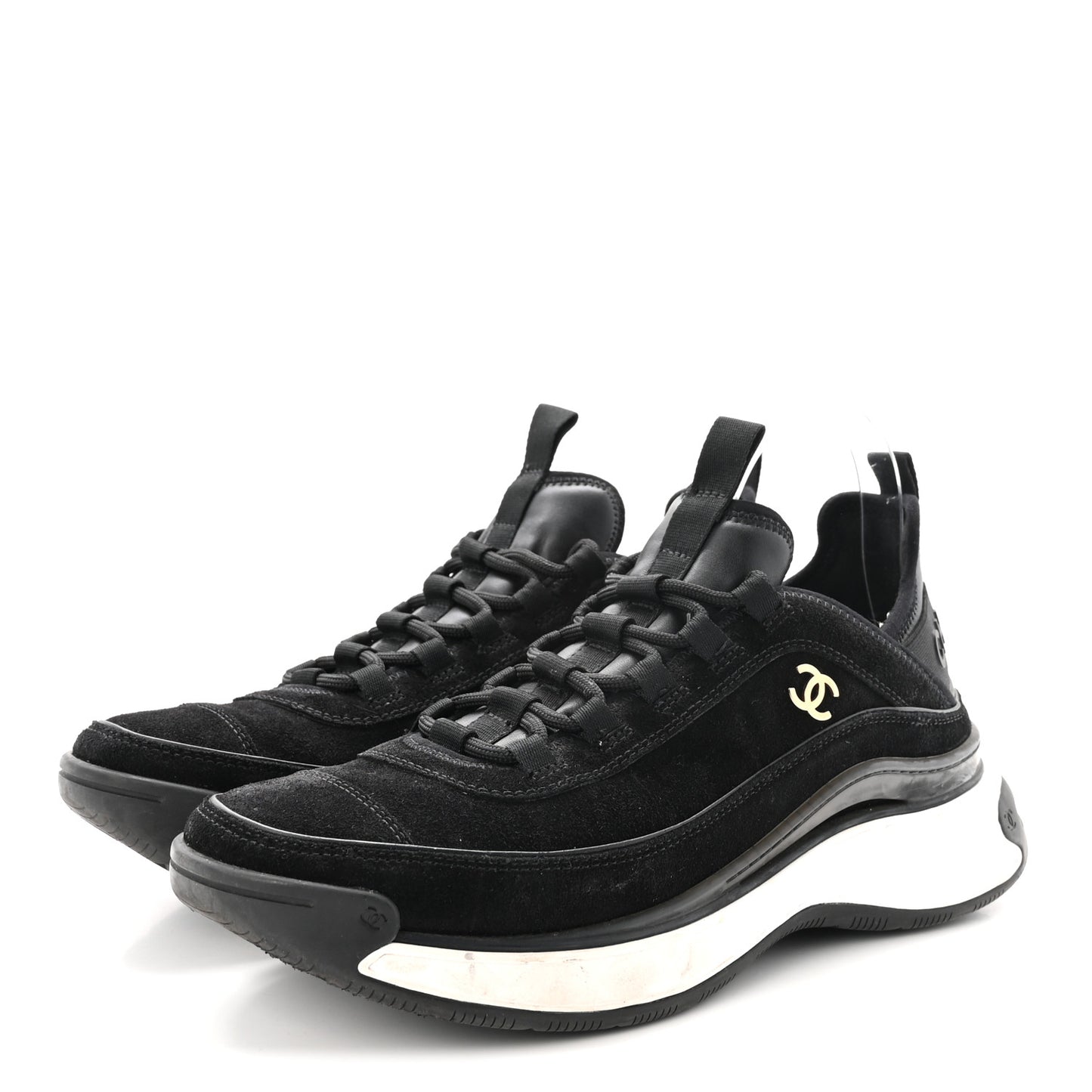 Suede Calfskin Nylon Grosgrain CC Sneakers 41 Black