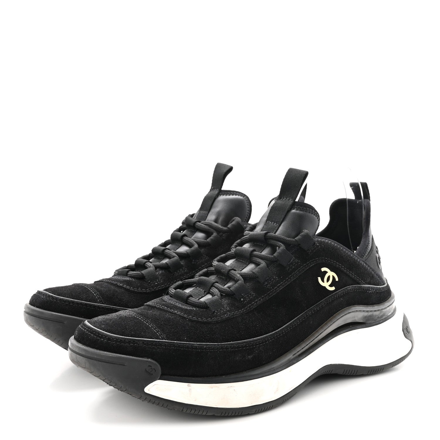 Chanel Suede Calfskin Nylon Grosgrain CC Sneakers 41 Black 4 of 9