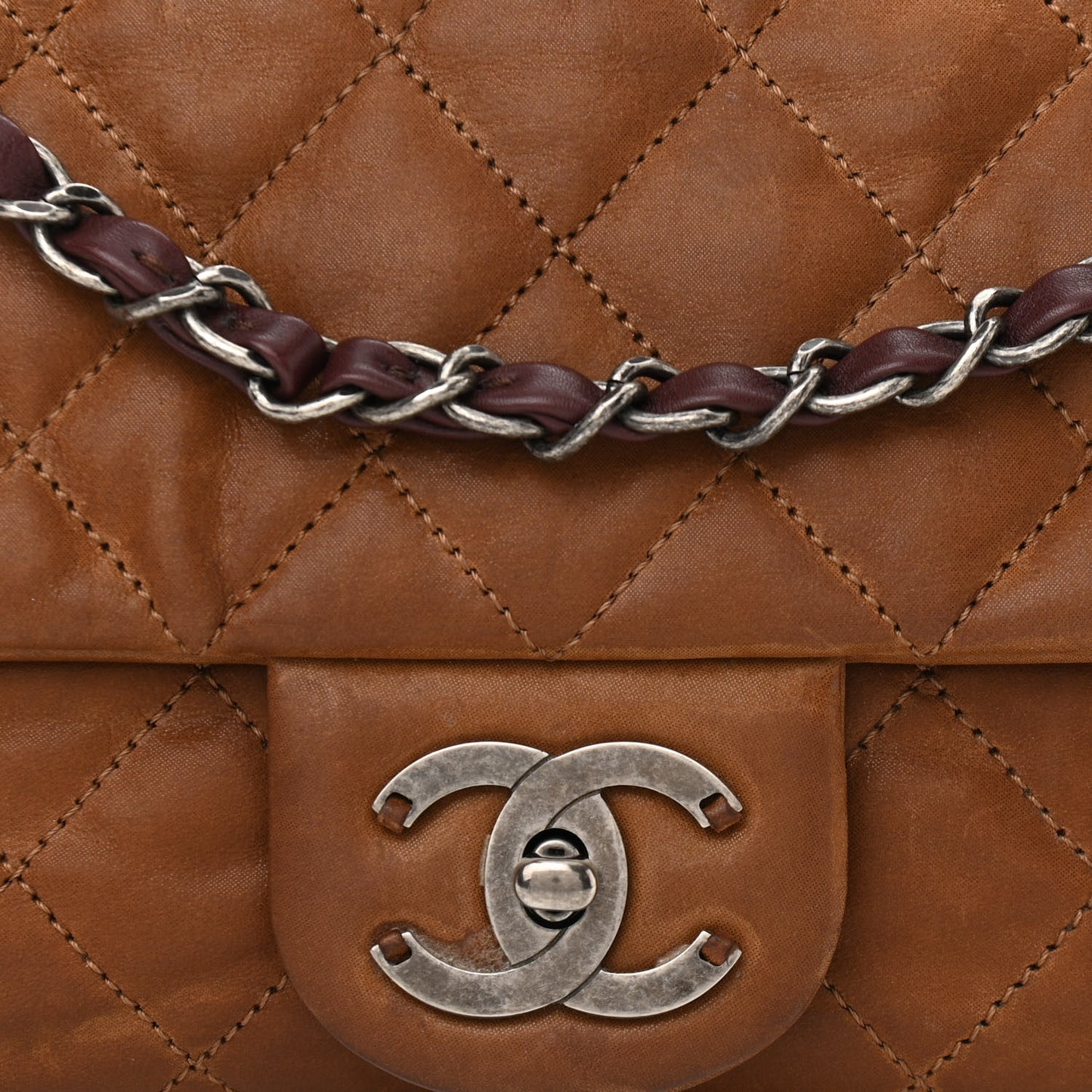 Iridescent Calfskin Medium In The Mix Flap Light Brown