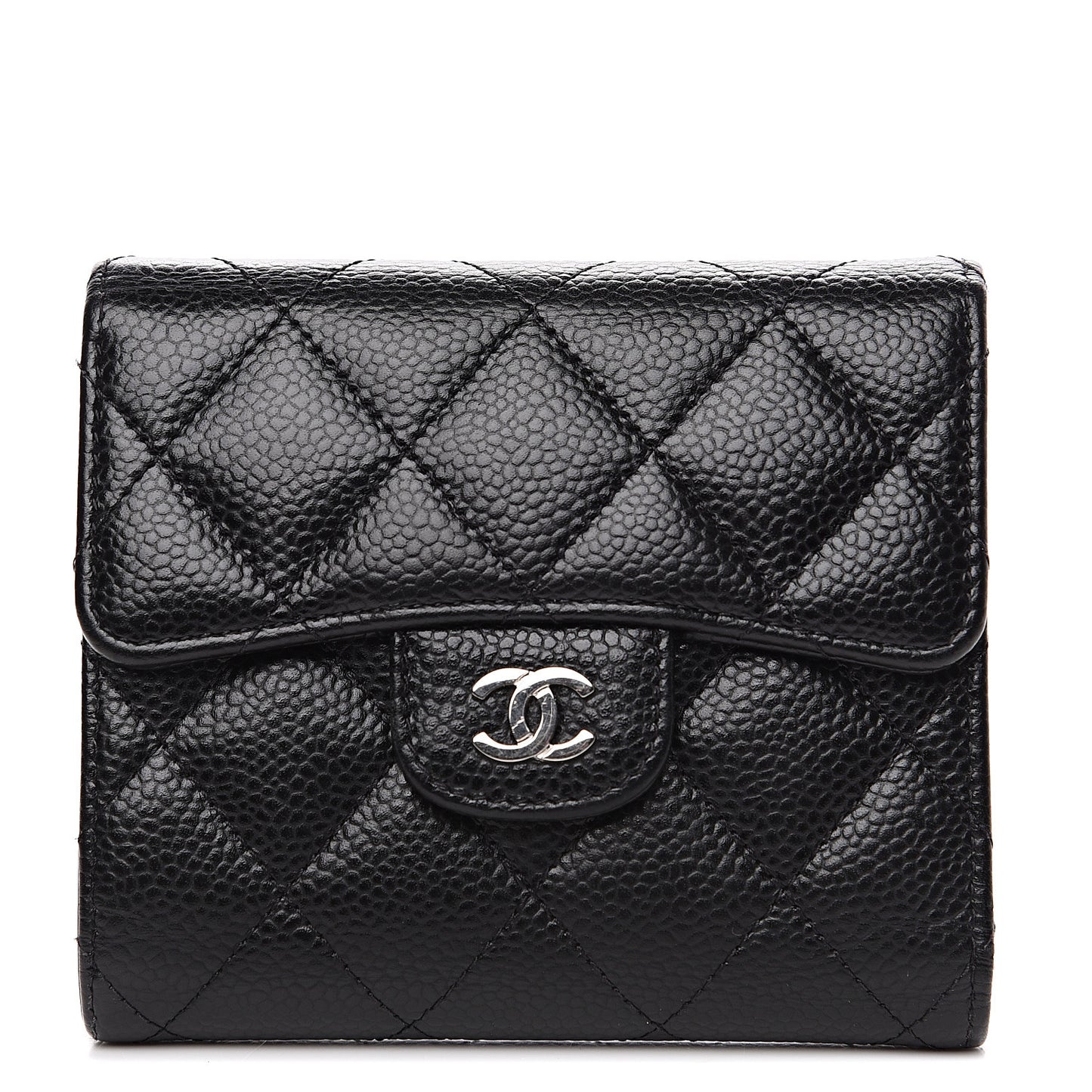 Caviar Quilted Compact Flap Wallet Black