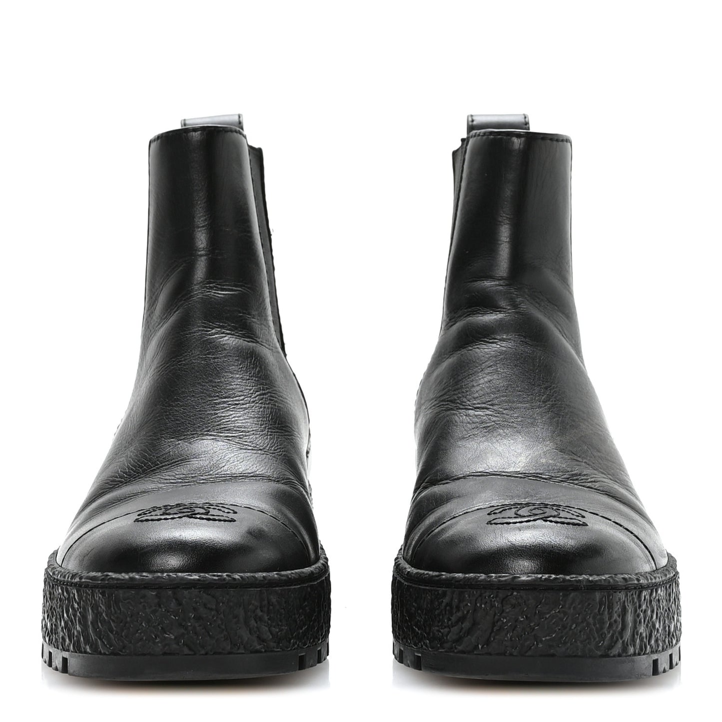 Calfskin Cap Toe CC Ankle Boots 37 Black