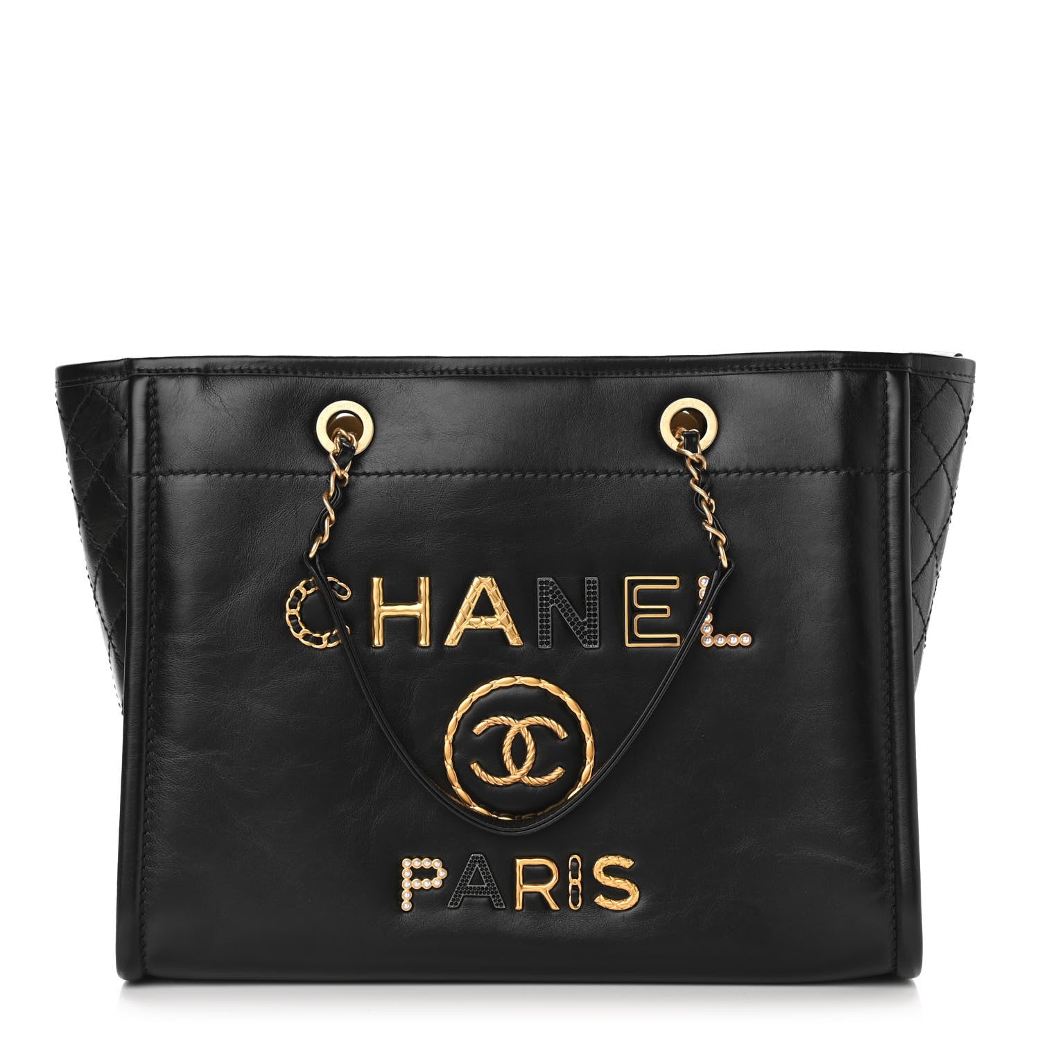 Chanel Aged Calfskin Small Charms Deauville Tote Black 1 of 10