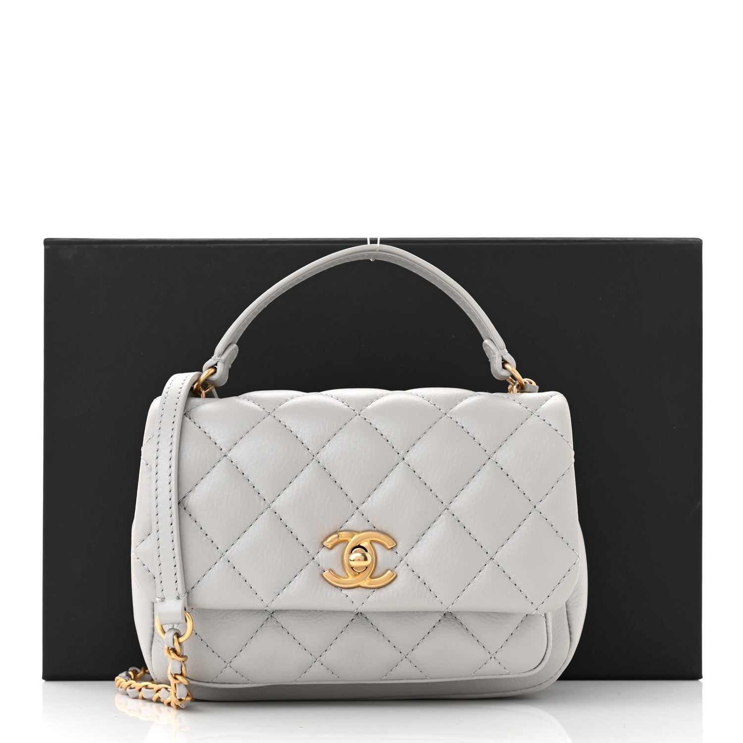 Chanel Calfskin Quilted Top Handle Flap Light Grey 11 of 11
