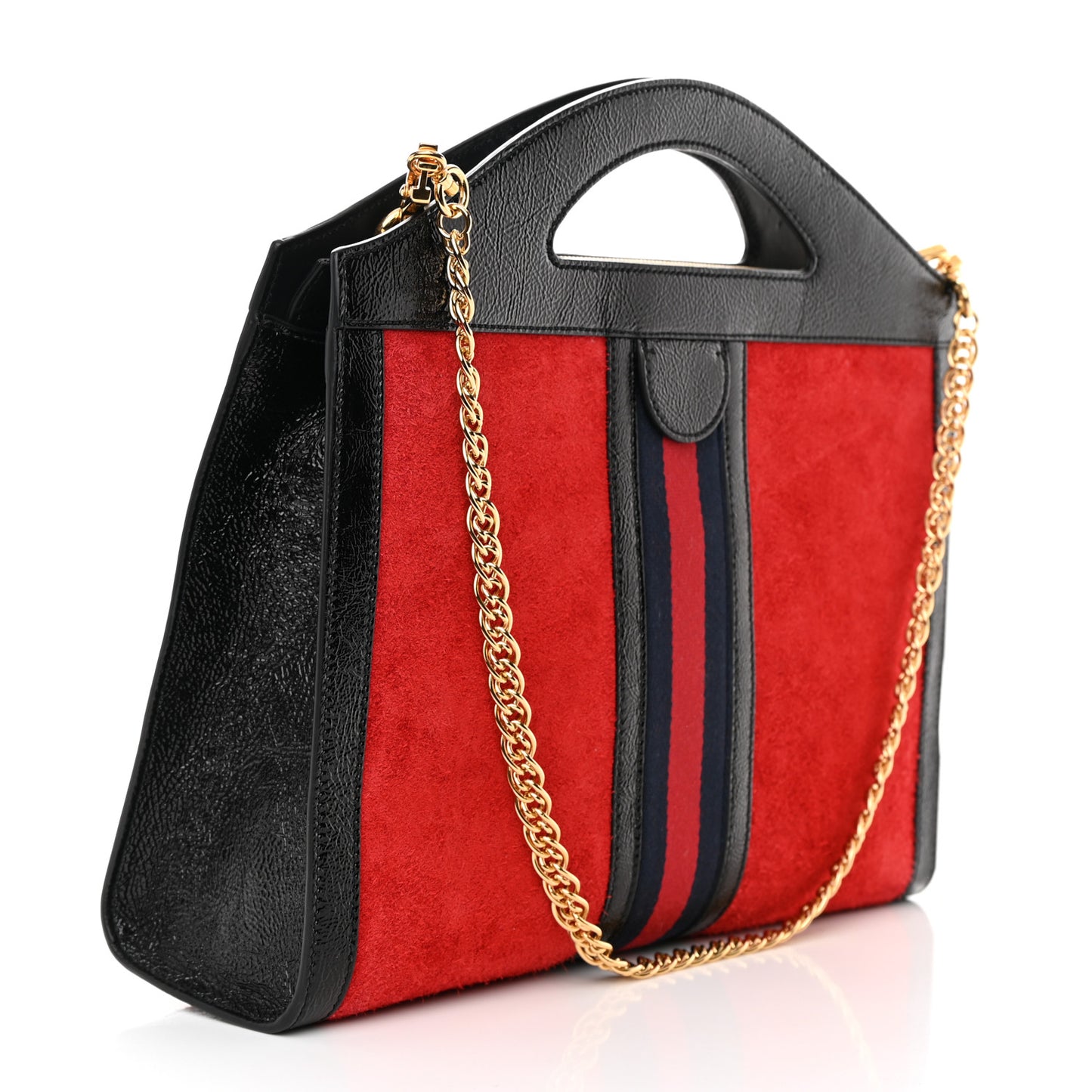 Suede Patent GG Web Medium Ophidia Top Handle Chain Hibiscus Red