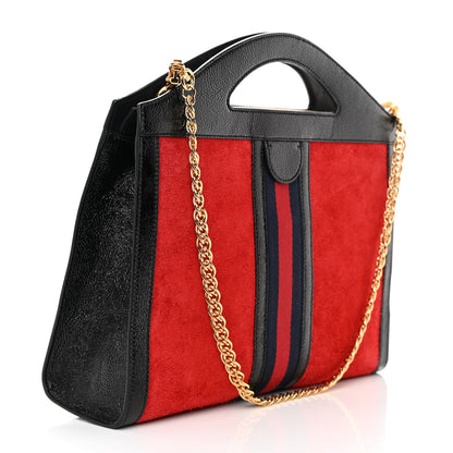Gucci Suede Patent GG Web Medium Ophidia Top Handle Chain Hibiscus Red 3 of 16