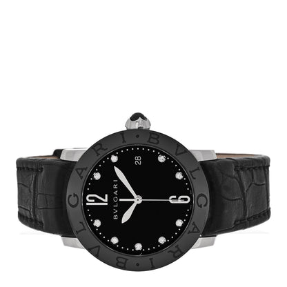Bulgari Stainless Steel Alligator Diamond 37mm Automatic Watch Black 2 of 5