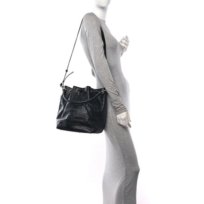 Saint Laurent Calfskin Crocodile Embossed Large Emmanuelle Bucket Bag Black 2 of 12