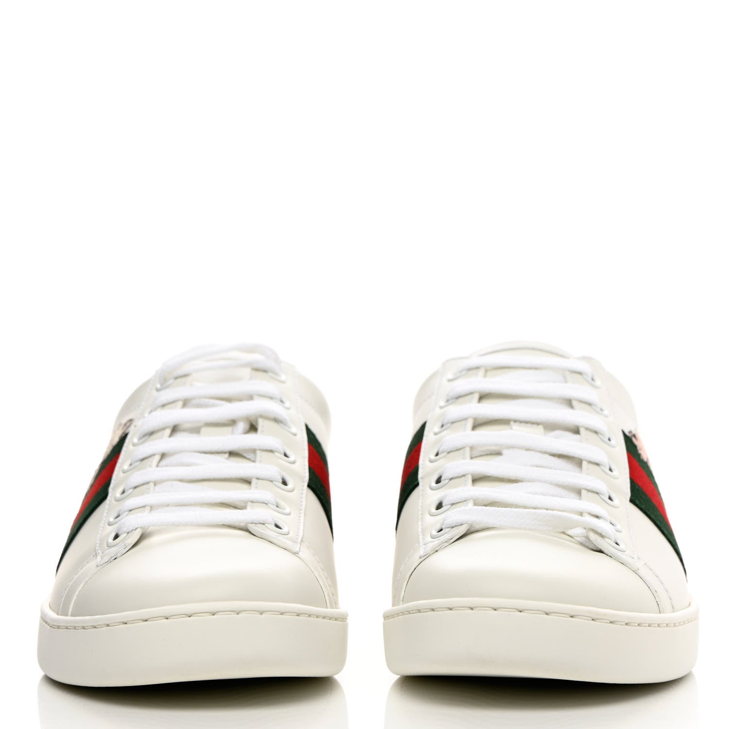 Gucci Calfskin Web Pig Kitten Embroidered Womens Ace Sneakers 37.5 White 2 of 9