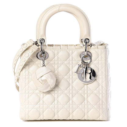 Christian Dior Lambskin Cannage Ruffle Trim Medium Lady Dior Off White 1 of 8
