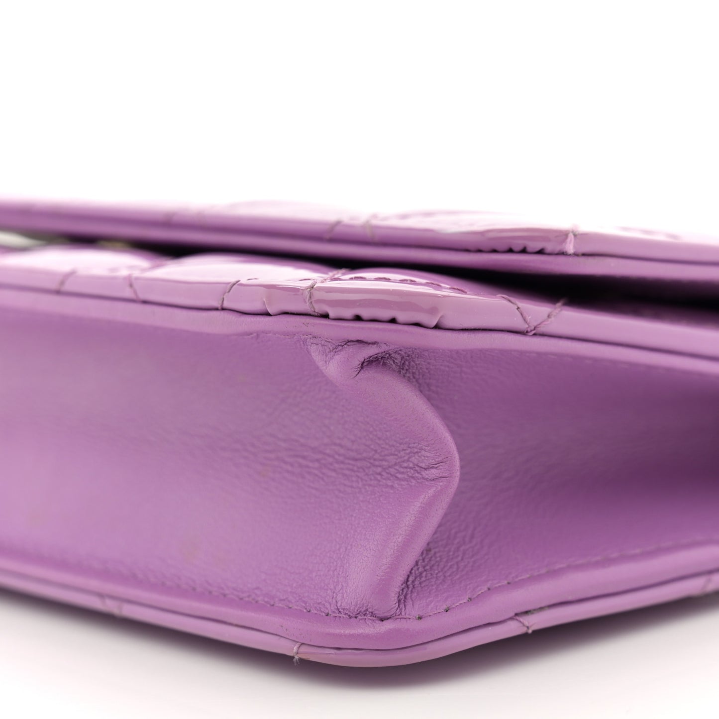 Patent Quilted Wallet On Chain WOC Purple