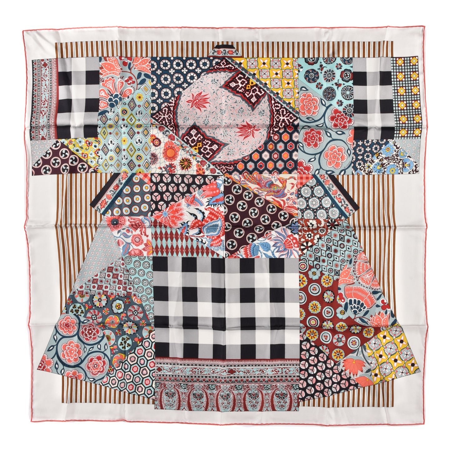 Silk L'Art du Sarasa Scarf 90 White Vieux Rose