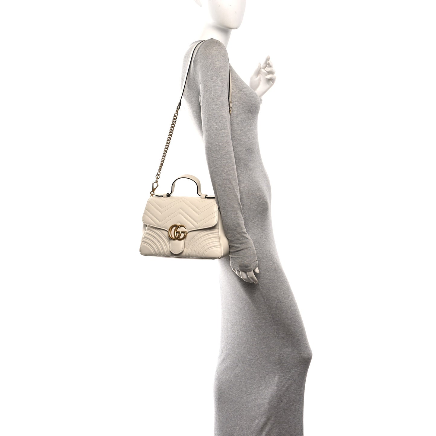 Calfskin Matelasse Small GG Marmont Top Handle Shoulder Bag White