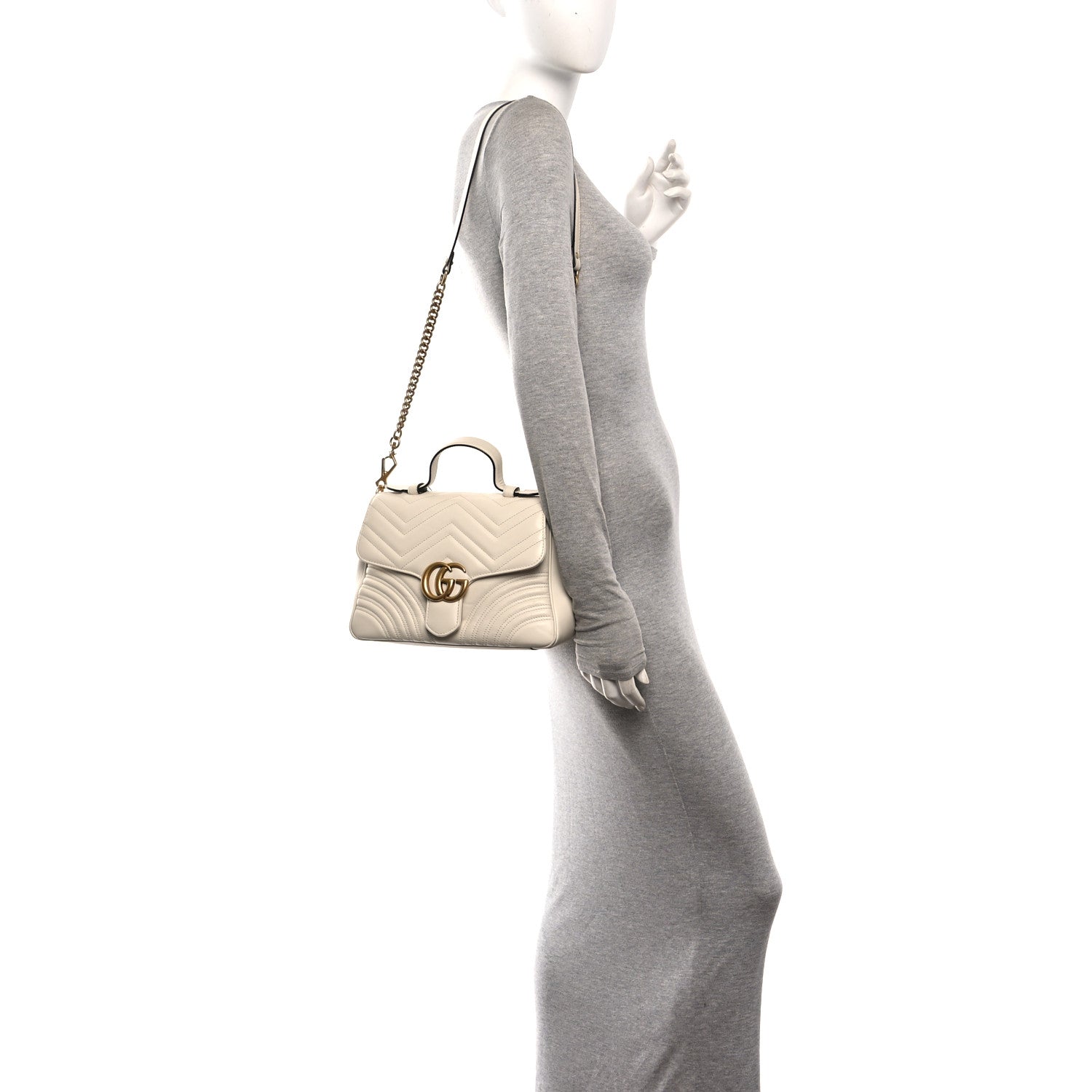 Gucci Calfskin Matelasse Small GG Marmont Top Handle Shoulder Bag White 2 of 10