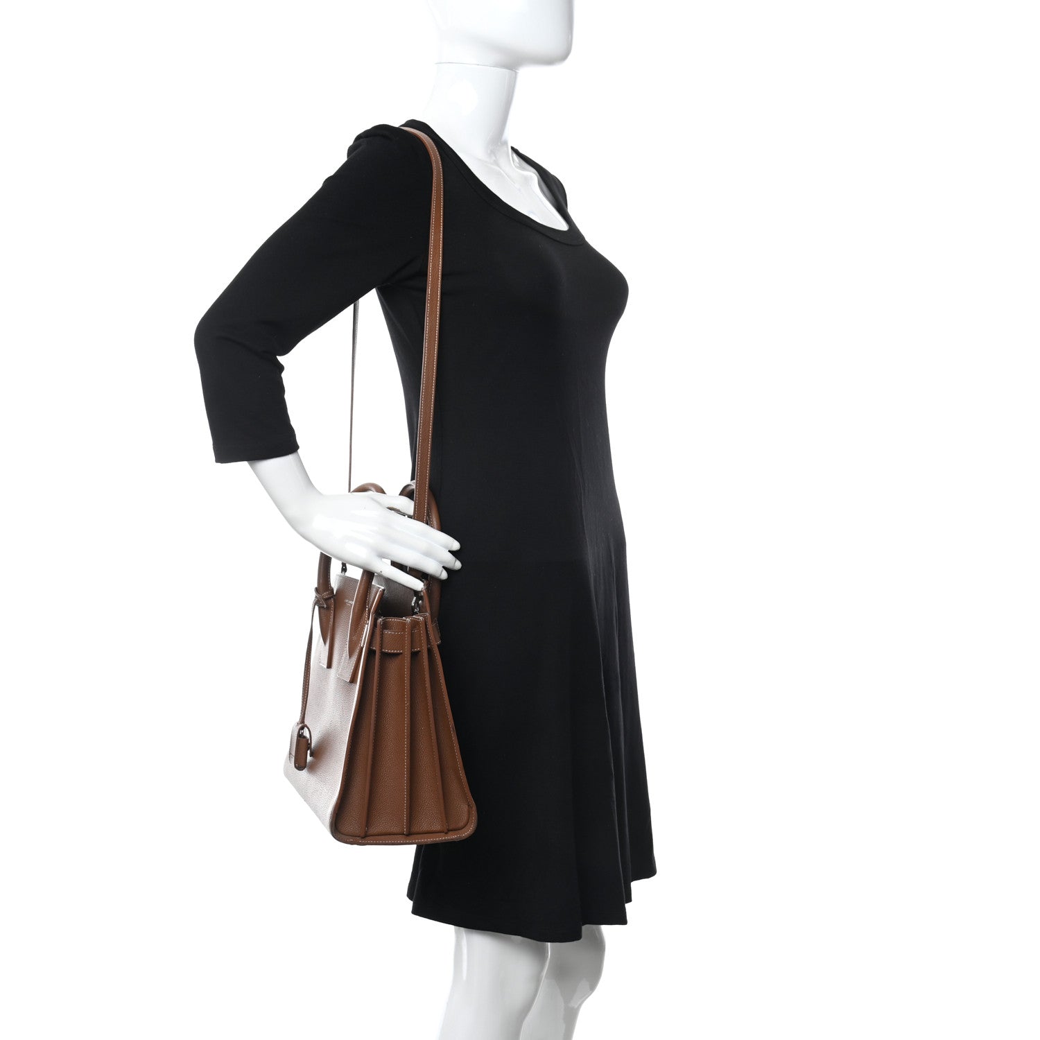 Saint Laurent Grained Calfskin Topstitch Small Sac De Jour Cognac 2 of 12