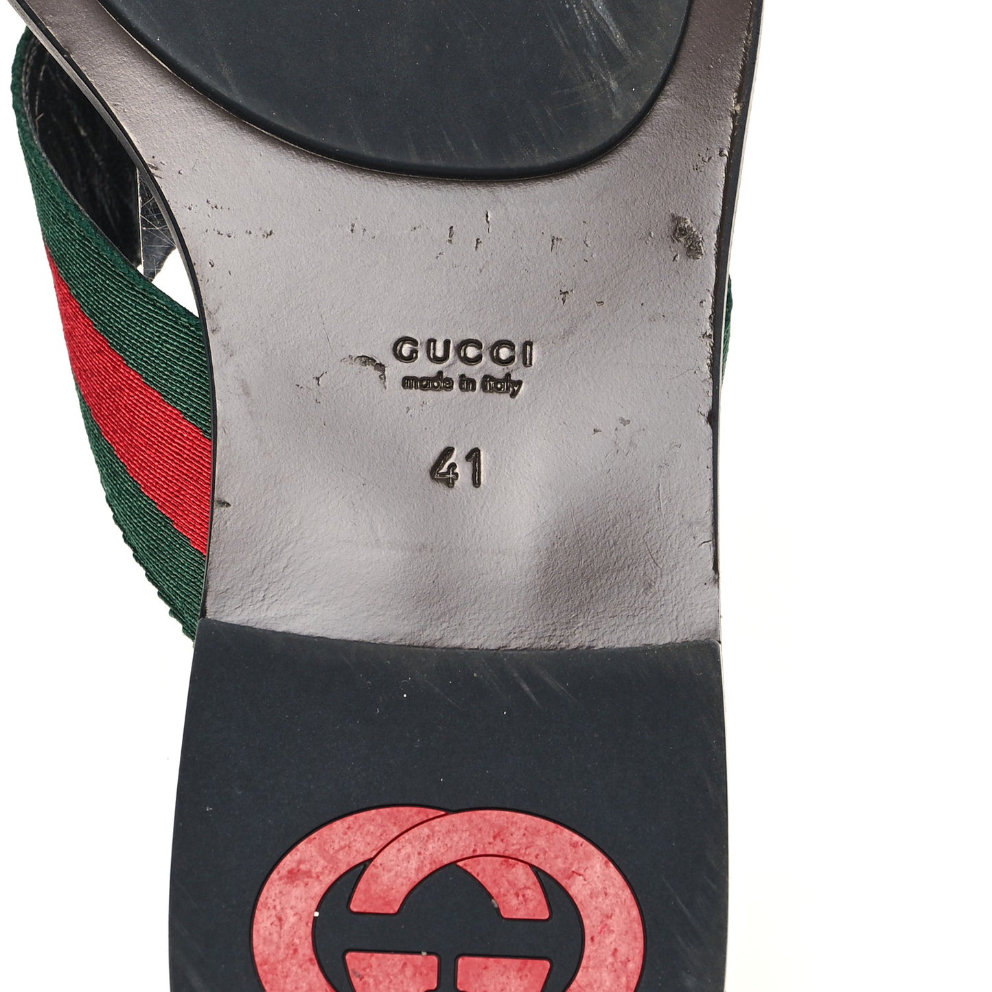 Nylon Calfskin Web GG Monogram Womens Thong Sandals 41 Green Red Cocoa