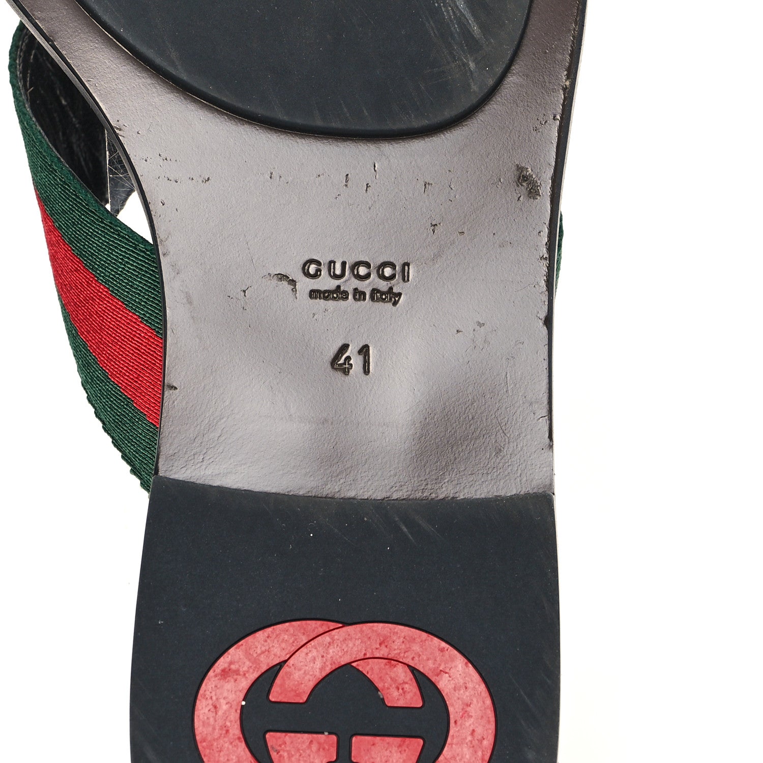 Gucci Nylon Calfskin Web GG Monogram Womens Thong Sandals 41 Green Red Cocoa 7 of 10