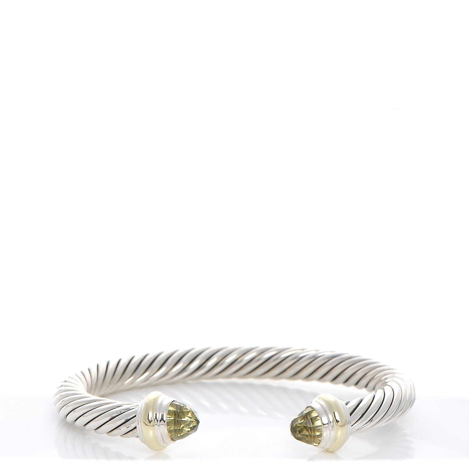 David Yurman Sterling Silver 14K Yellow Gold Prasiolite 7mm Cable Classics Bracelet 1 of 4